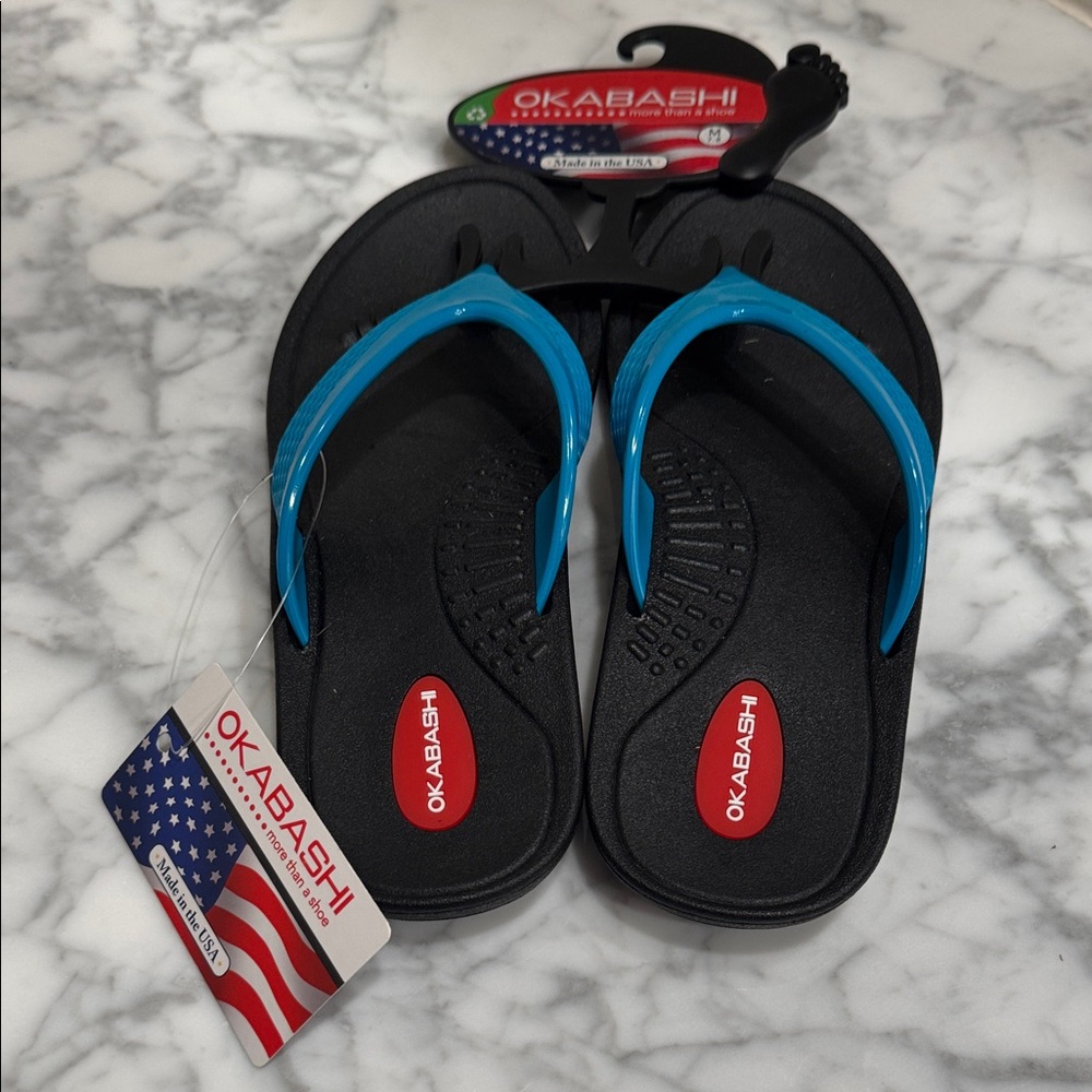 Okabashi Black Sandals with Turquoise Straps
